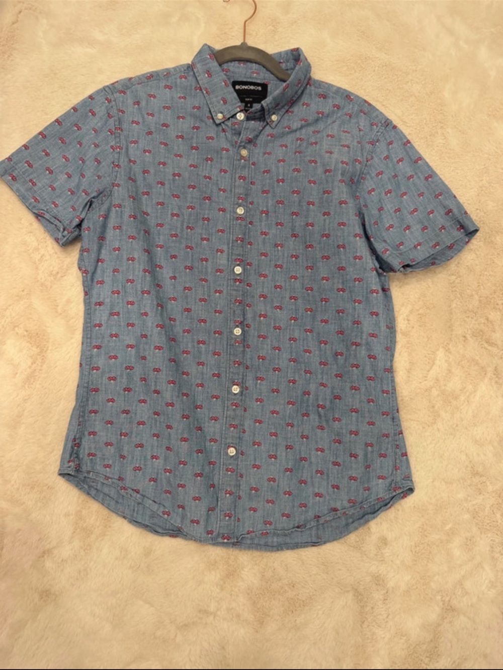 Bonobos Blue Short-Sleeve Button-Down Shirt with Red Car Print